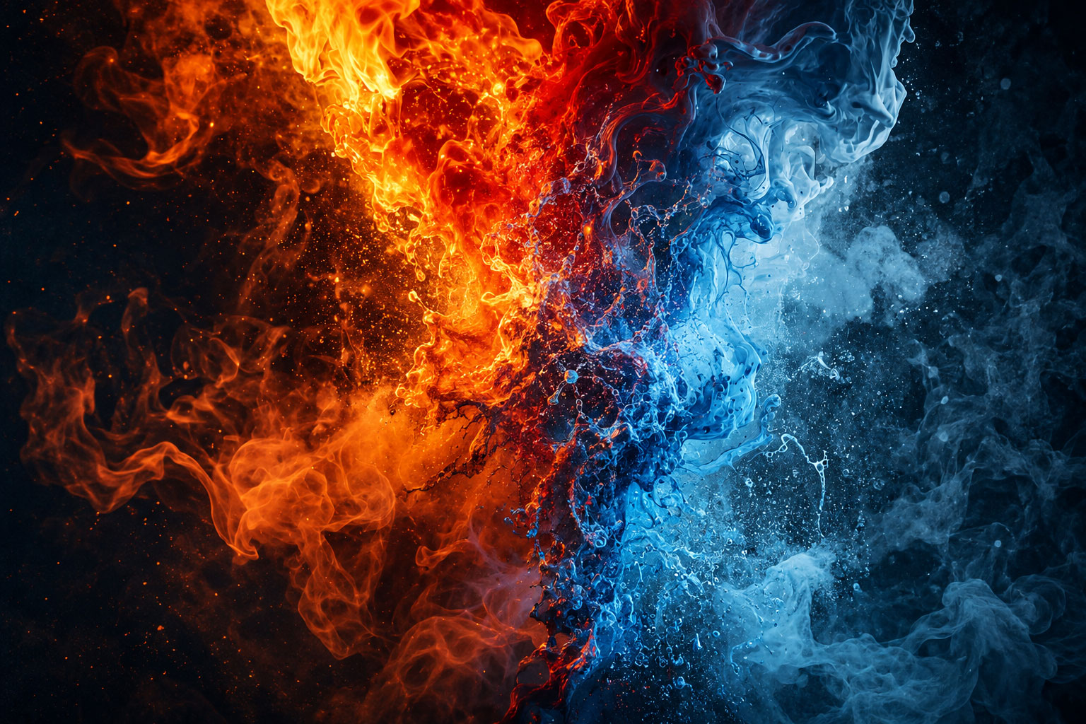 Dramatic fire and water representing plumbing and heating services